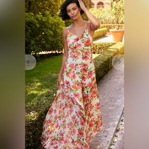 🌸 MISA Los Angeles Negine Floral Maxi Dress — Size M — Open Back Slip Dress